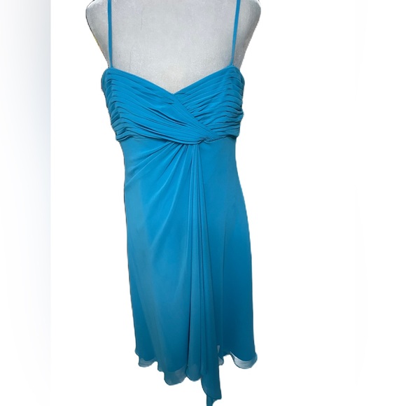 David's Bridal Blue Chiffon Midi Dress w Zip Garment Bag Style: F12284 Size 12 - Picture 3 of 16